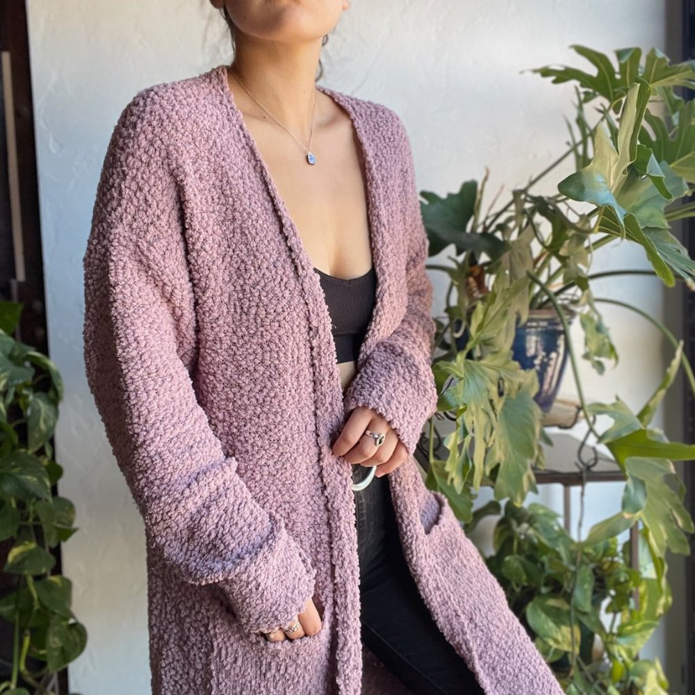 Cozy Open-Front Bouclé Cardigan - Mauve - Picture 6 of 9